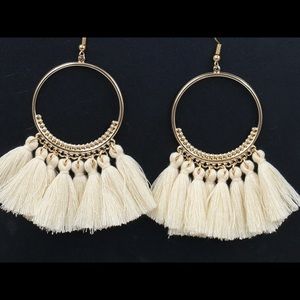 Gold hoops with tassels earrings